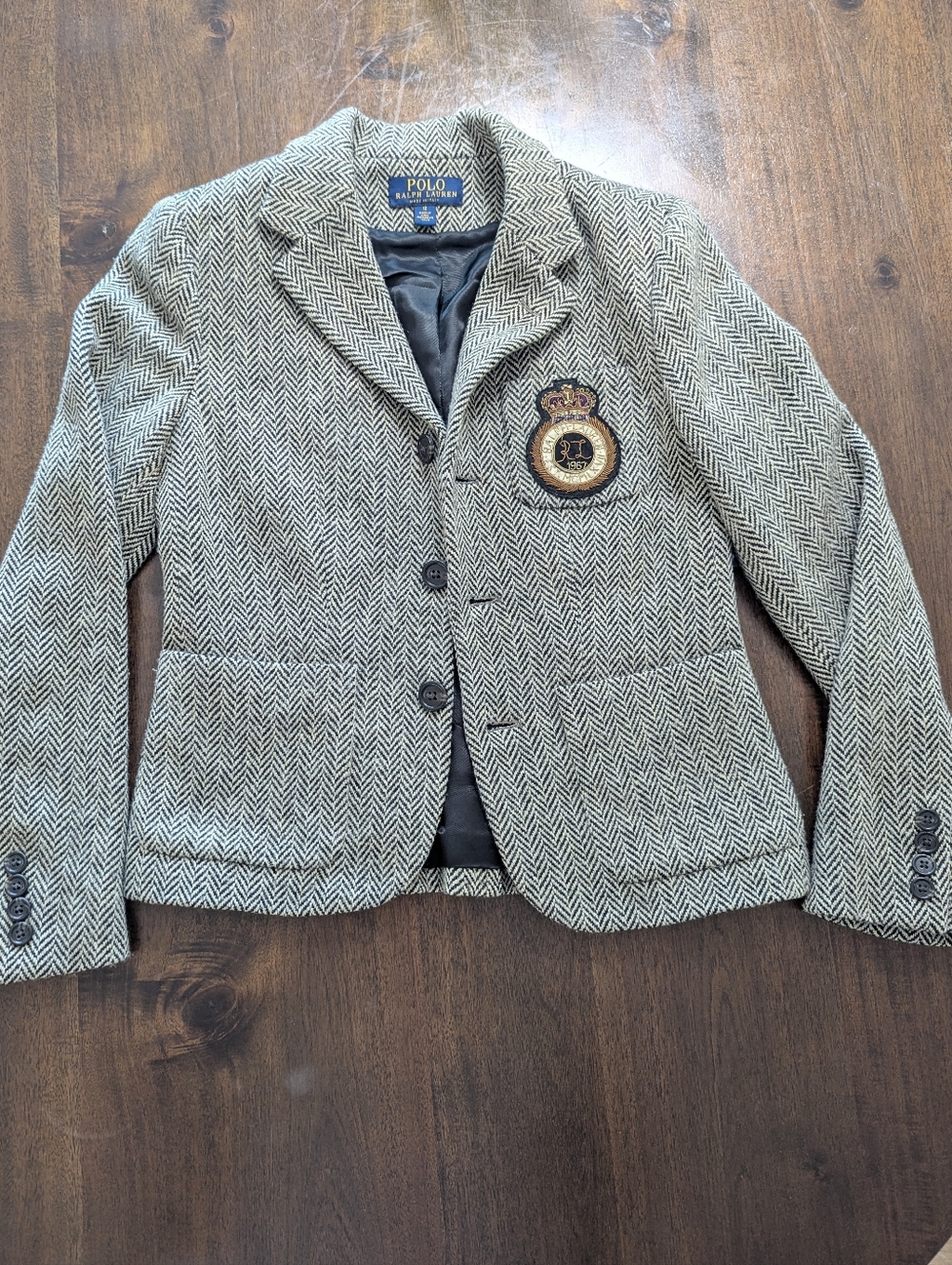Girls Ralph Lauren Wool Herringbone Pea Coat Blazer Made In Italy